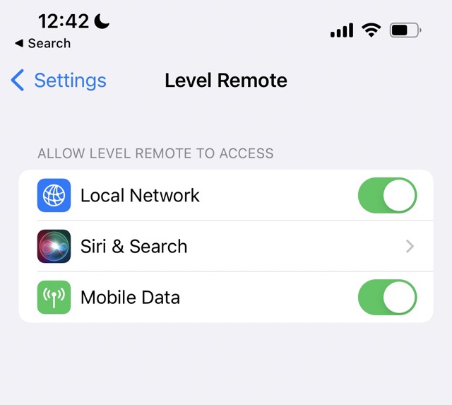iOS Level Remote Settings